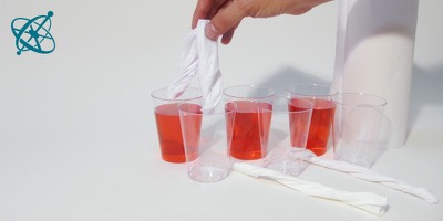 Sciensation hands-on experiment for school: A wick game ( chemistry, water, capillary action)